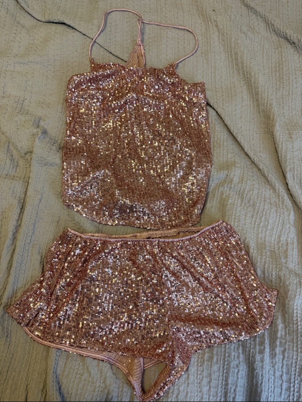 Victoria's Secret Rose Gold Sequin Tank and Shorts Set